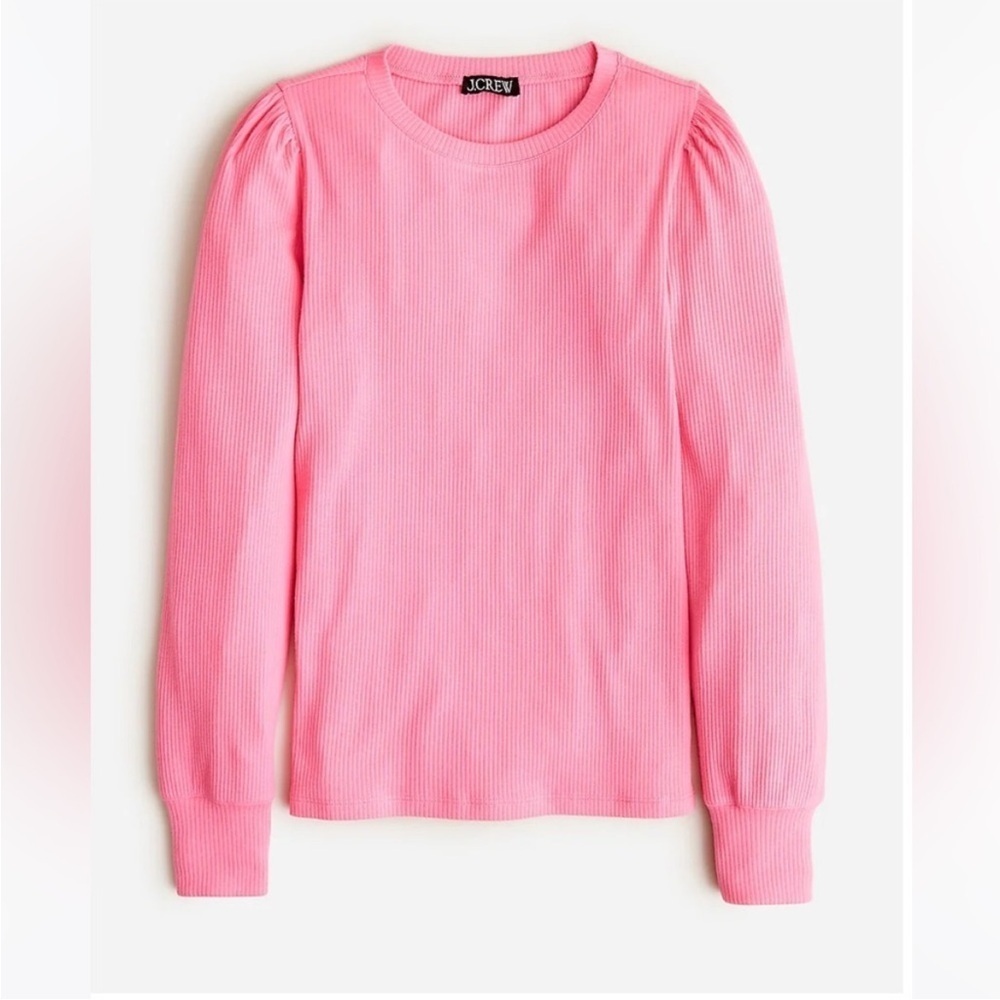 J Crew Vintage rib puff sleeve top Pink lightweight cotton long sleeve Sz L